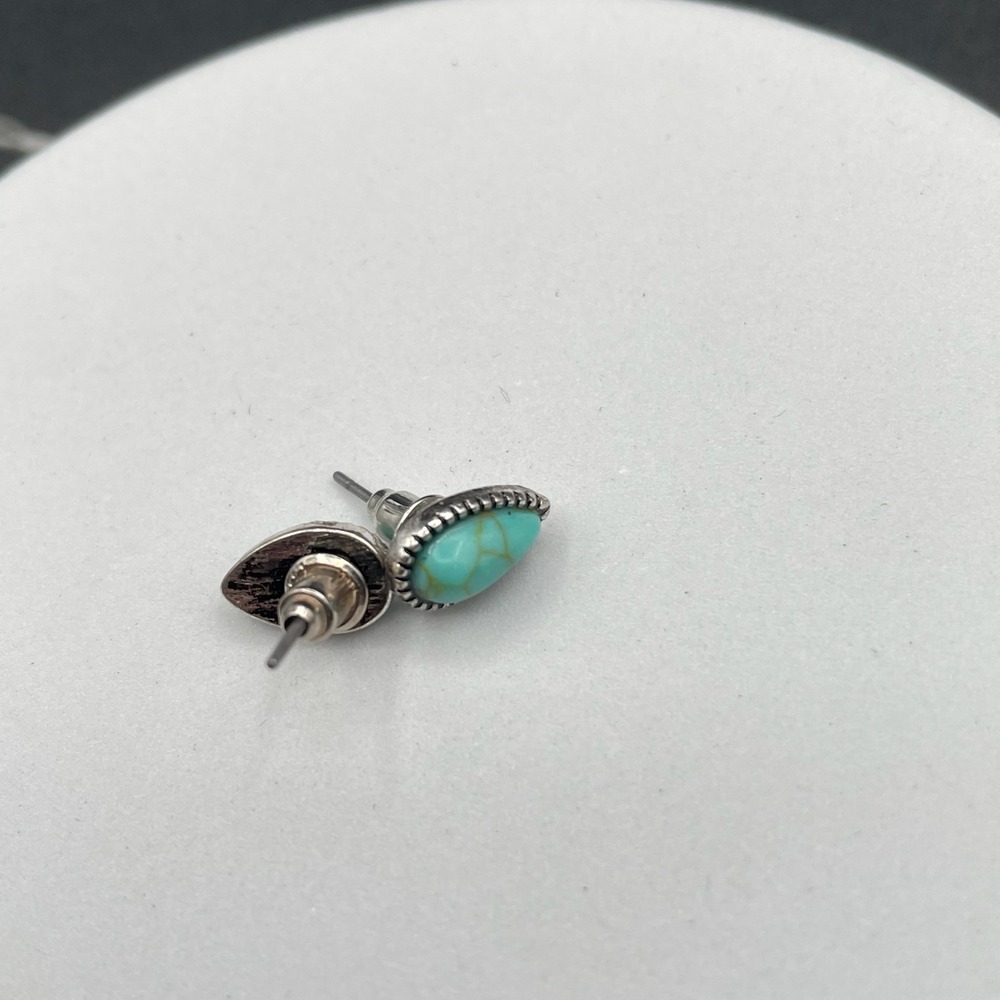 Vintage Silver-Tone Classic Fashion Faux Turquoise Teardrop Stud Earrings - Picture 5 of 9